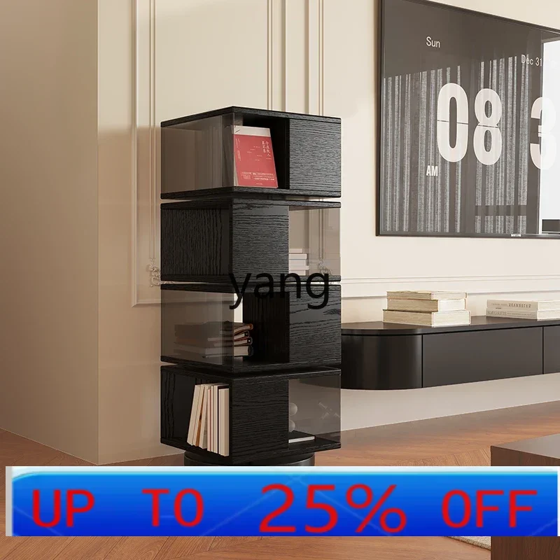 LTT solid wood rotating bookshelf 360 degree bookcase black retro smoked wood display case