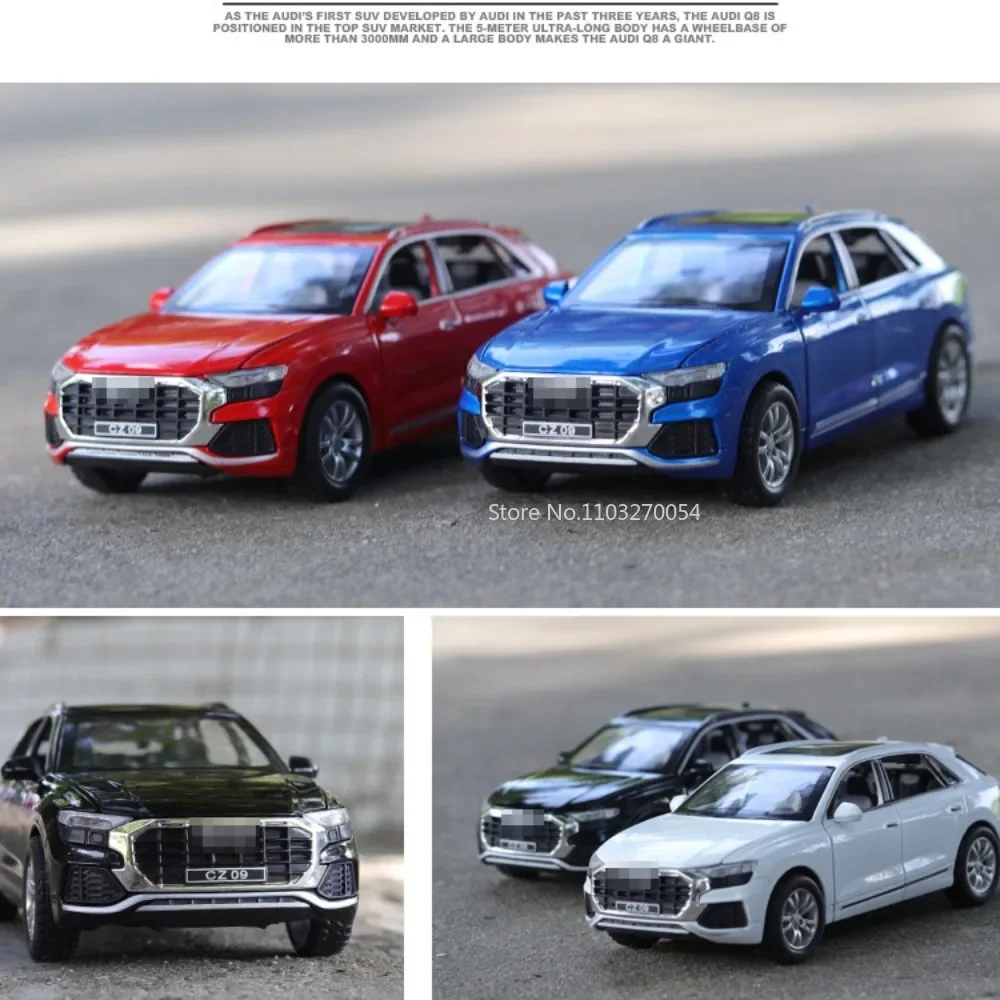 1:32 AUDI Q8 Model Toys miniature Car Diecast Alloy Cars 6 Door Opened Sound Light Pull Back Rubber Tire Vehicle Collection Gift