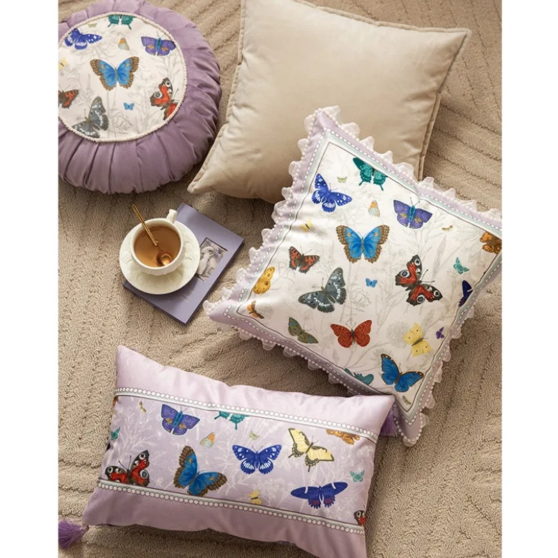 Butterfly Pillows Purple Velvet Cushion Case French Decorative Pillow Cover For Sofa Chair Retro Living Room Home Decorations