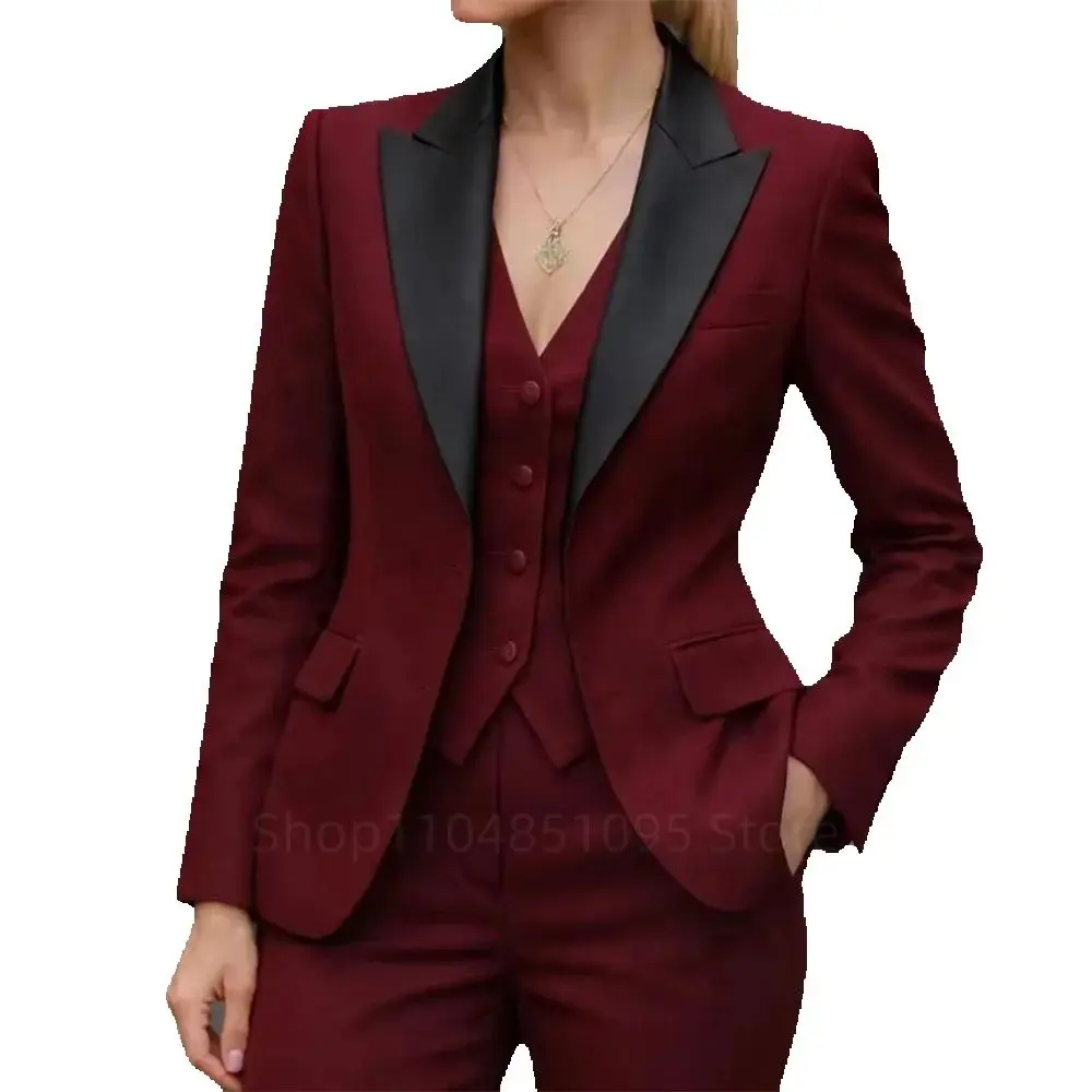 Fashion Women's Suits Blazer High Quality 3 Piece Jacket Pants Vest Outfit Formal Single Breasted Regular Length Office Lady Set