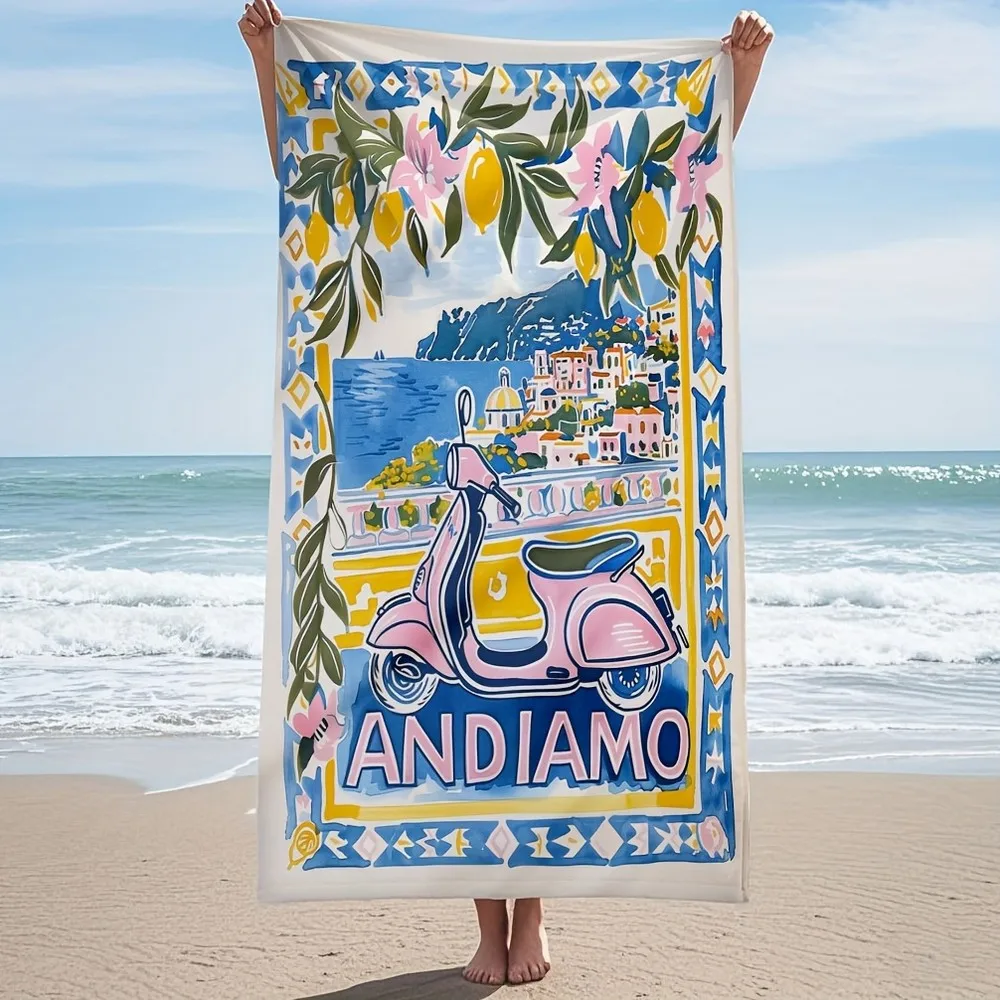 Amalfi Coast Vespa Beach Towel Patterned Sunscreen And Windproof Suitable For Swimming Pool Camping Travel Blanket