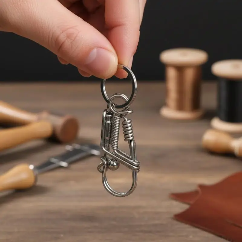 Handmade Polished Stainless Steel Mechanical Key Ring, Durable Waist Hanging Bag Pendant, Practical Gift For Men