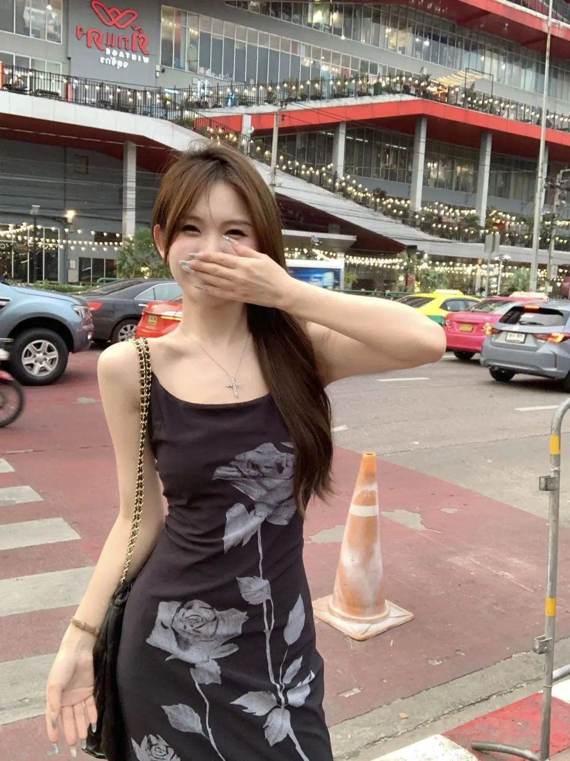 الفرنسية الرغبة النقية سبليت فساتين النساء ضيق الخصر Bodycon فستان أنيق روز مطبوعة شبكة الحمالات Vestidos فام #5