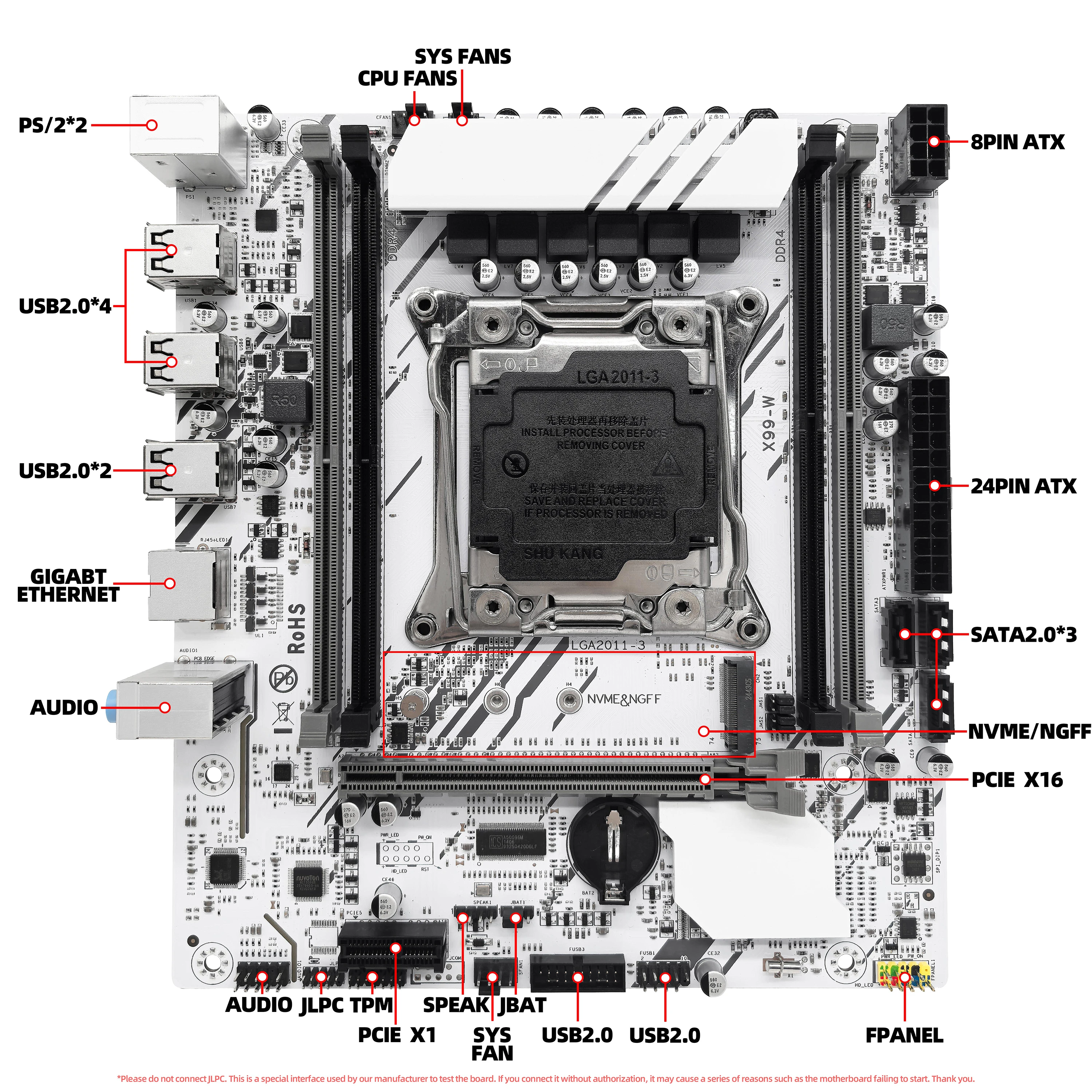 ZSUS X99-White Motherboard Set Kit With Intel LGA2011-3 Xeon E5 2630 V4 CPU DDR4 16GB (1*16GB) 2133MHZ RAM Memory NVME M.2 SATA