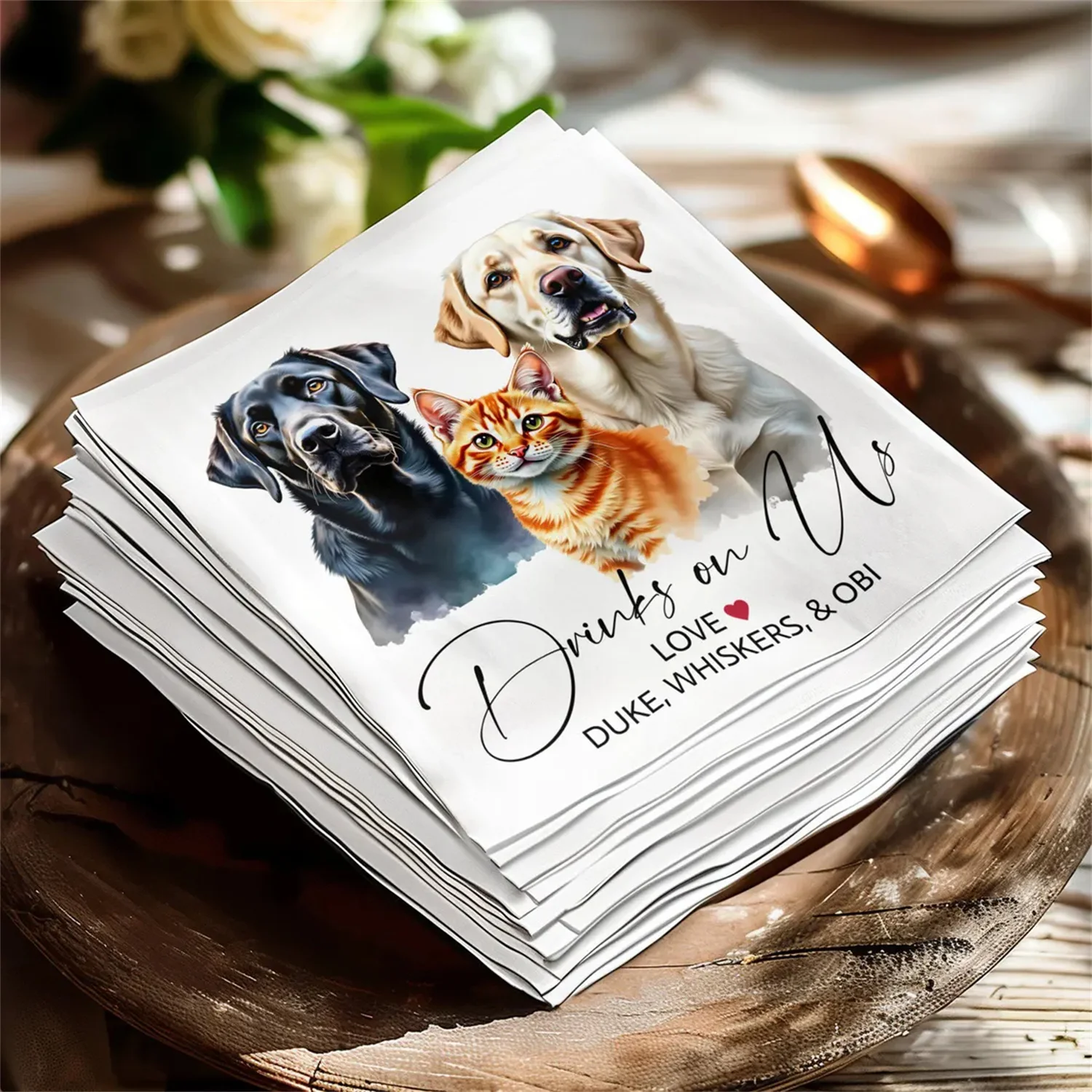 50 PCS Custom Pet Cocktail Napkins, Personalized Dog Wedding Napkins, Custom Pet Portrait Napkin, Animal Lover Wedding Decor, Co