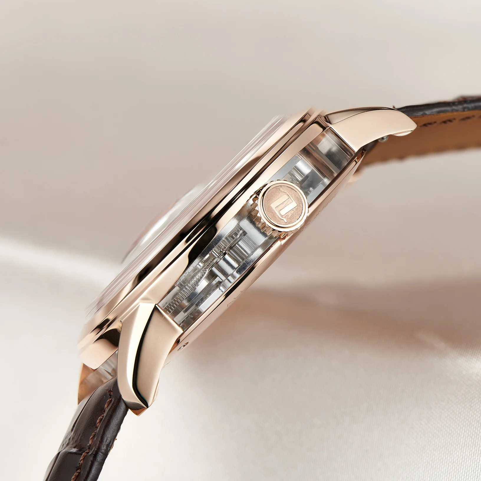 OBLVLO ساعة توربيون للرجال 45 ملم ساعة يد ميكانيكية أوتوماتيكية عتيقة مقاومة للماء هيكل عظمي ياقوتي مضيء