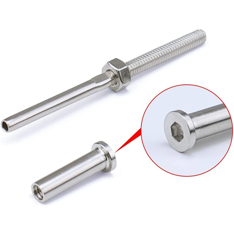 

AT44-20Pcs Invisible Turnbuckle Hand Swage Threaded Stud Tension Hex Head End Fitting Receiver Terminal For 1/8 Inch Cable Raili