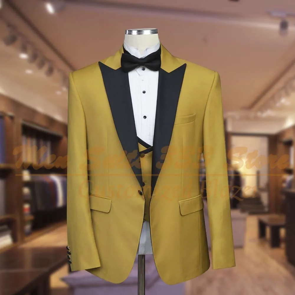 

Customized Made Wedding Men's Suits Outfits Chic One Button Peak Lapel Slim Fit 3 Piece Jacket Pants Vest Costume Homme 2025