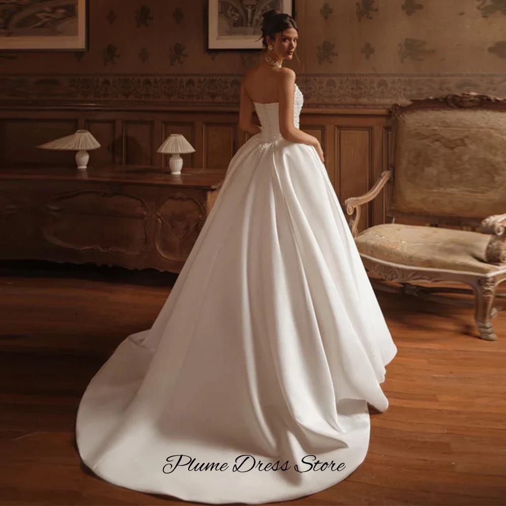 Temperament Organza Sleeveless Customized Wedding Dress Formal Beading Strapless Vestido De Novia Dreamy Satin Robe de mariée