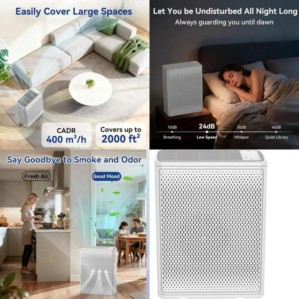 

Большой очиститель воздуха для помещений: H13 HEPA, контроль запахов домашних животных и дыма, ультратихий, для дома, спален, гостиных, офисов