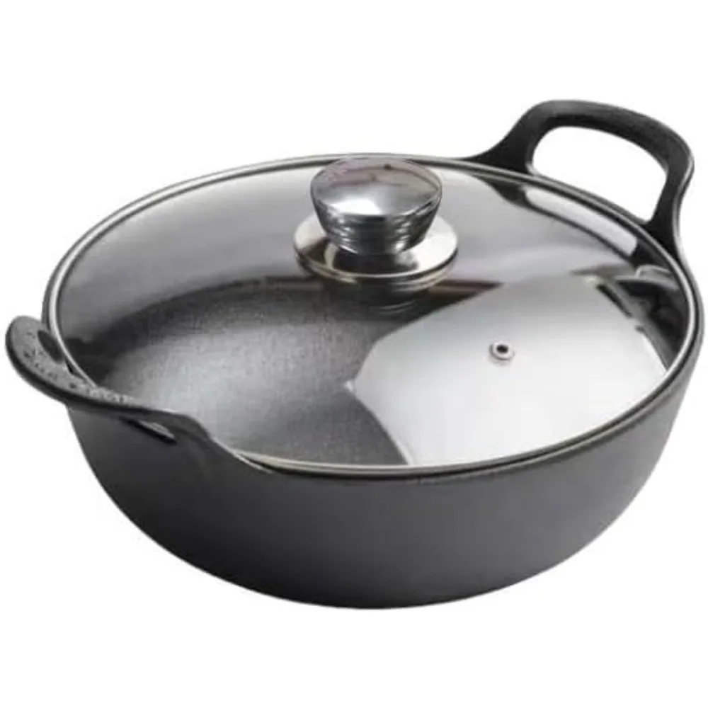 

Cast Iron Wok with Handles, Pre-seasoned Cast Iron Grilling Wok, Use in the Oven, on the Stove, or on the Grill (Wok with Lid