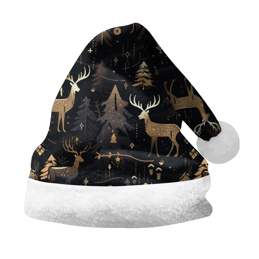 Fashionable Christmas hat with black velvet insulation and deer print, high-quality warmth and comfort