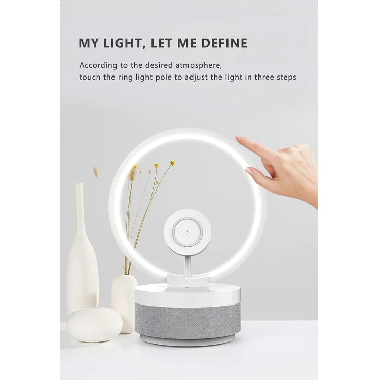 Fast Wireless Charger Round Shape Adjustable Light Multifunction Small Bedside Tables Lamp Speaker