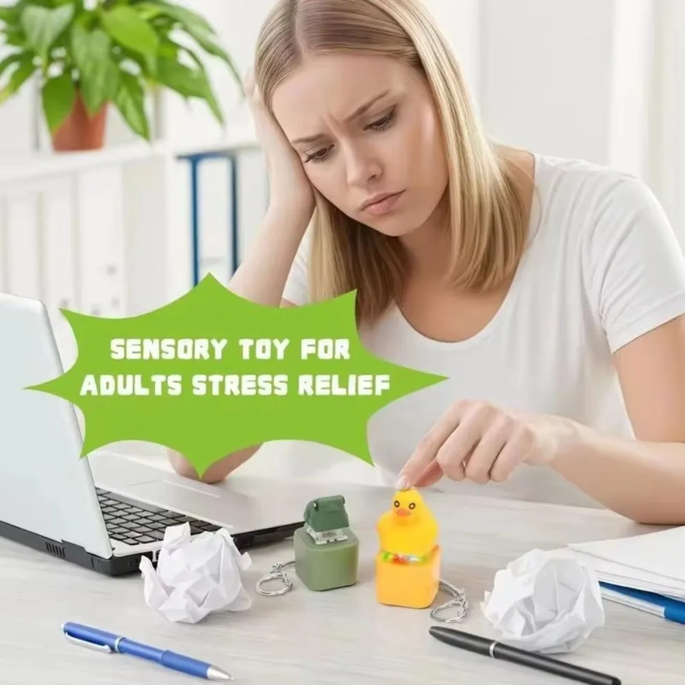 Rechargeable Clicker Fidget Keychain Croaking Frog Squeeze Clicking Pressure Relief Cute Animal Button Press Click Keyring Boys