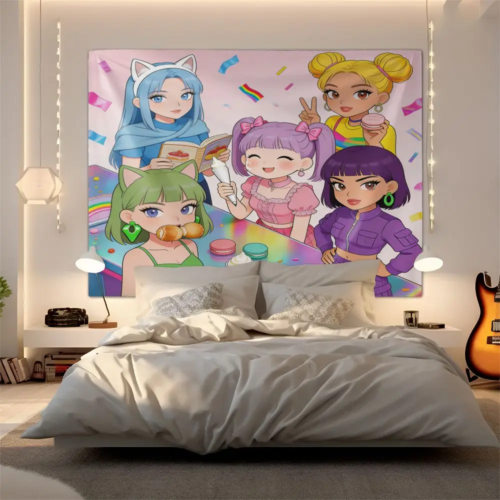 Claw Machine Fun Cat Ear Girls Cartoon Digital Print Tapestry Wall Hanging Tapestries Wall Blanket Arcade Teen Room Decor