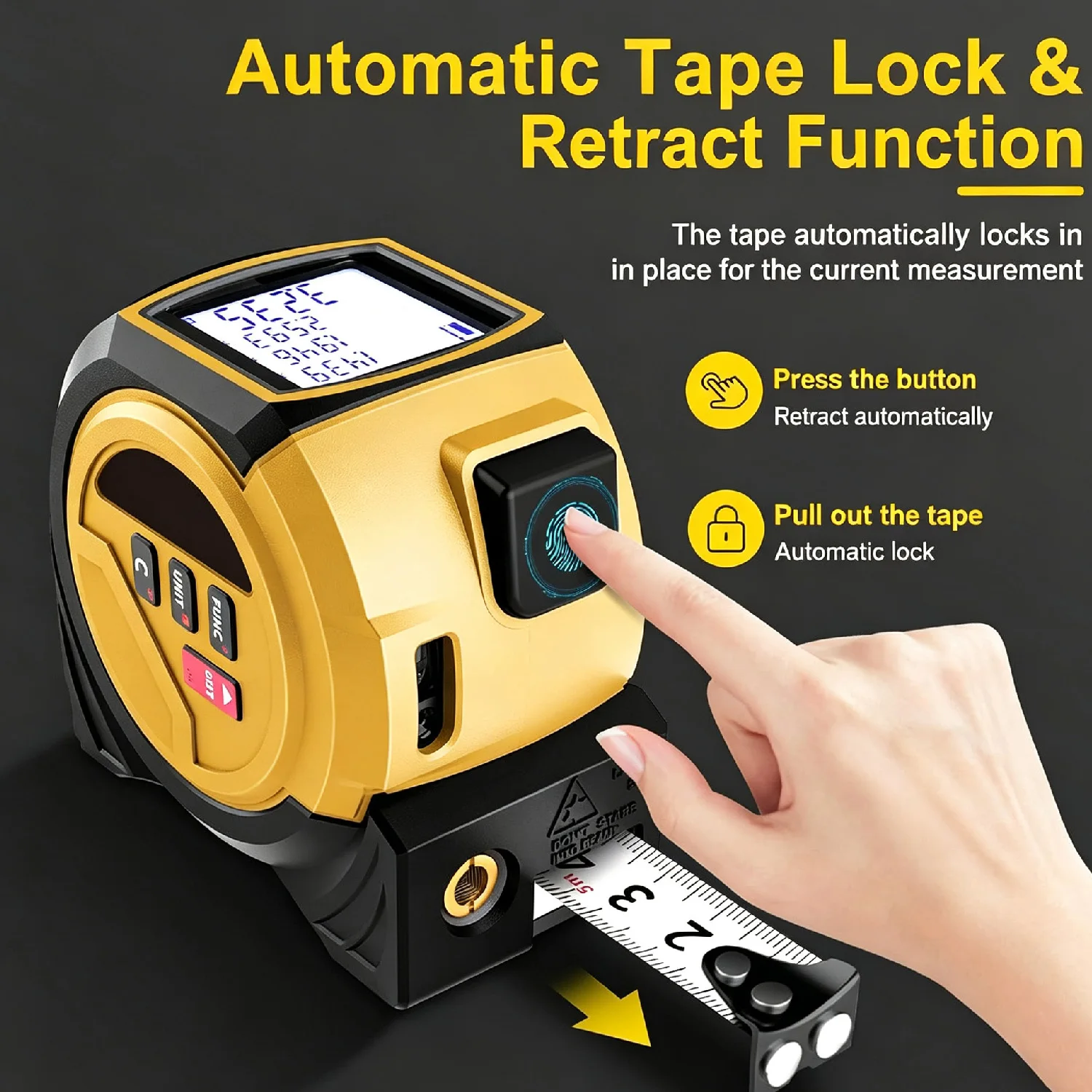 Tape Measure 3in 1 Digital Tape Measure High Precision Rangefinder Steel Tape Measure, Equipped with 2AAA Batteries