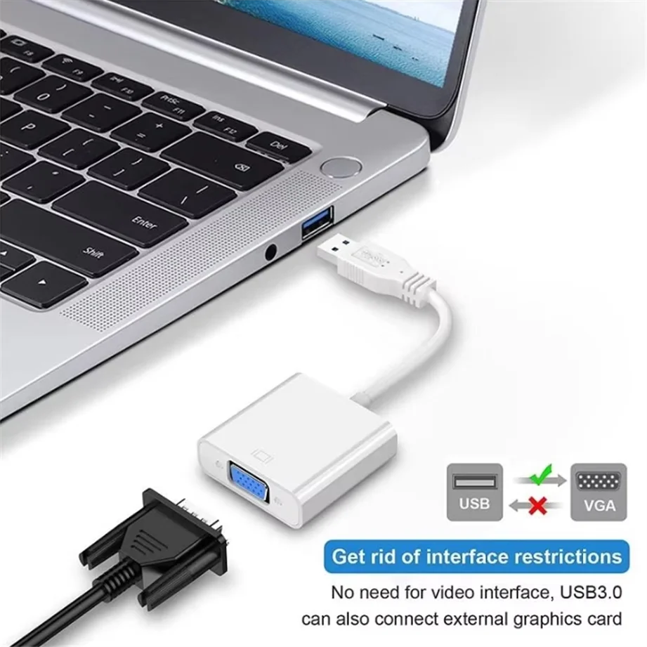 High Speed USB 3.0 to VGA Video Display Adapter 1080P Multi-Display Converter Video Cable for Projector Laptop Monitor PC TV