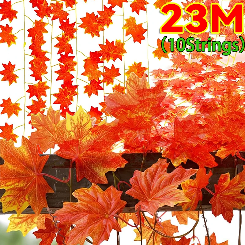 Artificial Maple Leaves String Wall Hanging Rattan Garland Fake Plants Home Decoration Thanksgiving Christmas Autumn Fall Vine