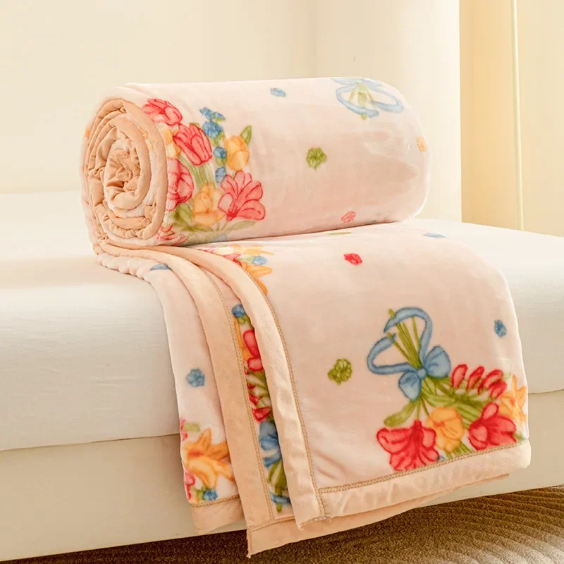 High Quality Warm Floral Printed Blanket Cozy Double-Layer Thick Sofa Blanket for Home Flannel Bed Sheets for Autumn and Winter