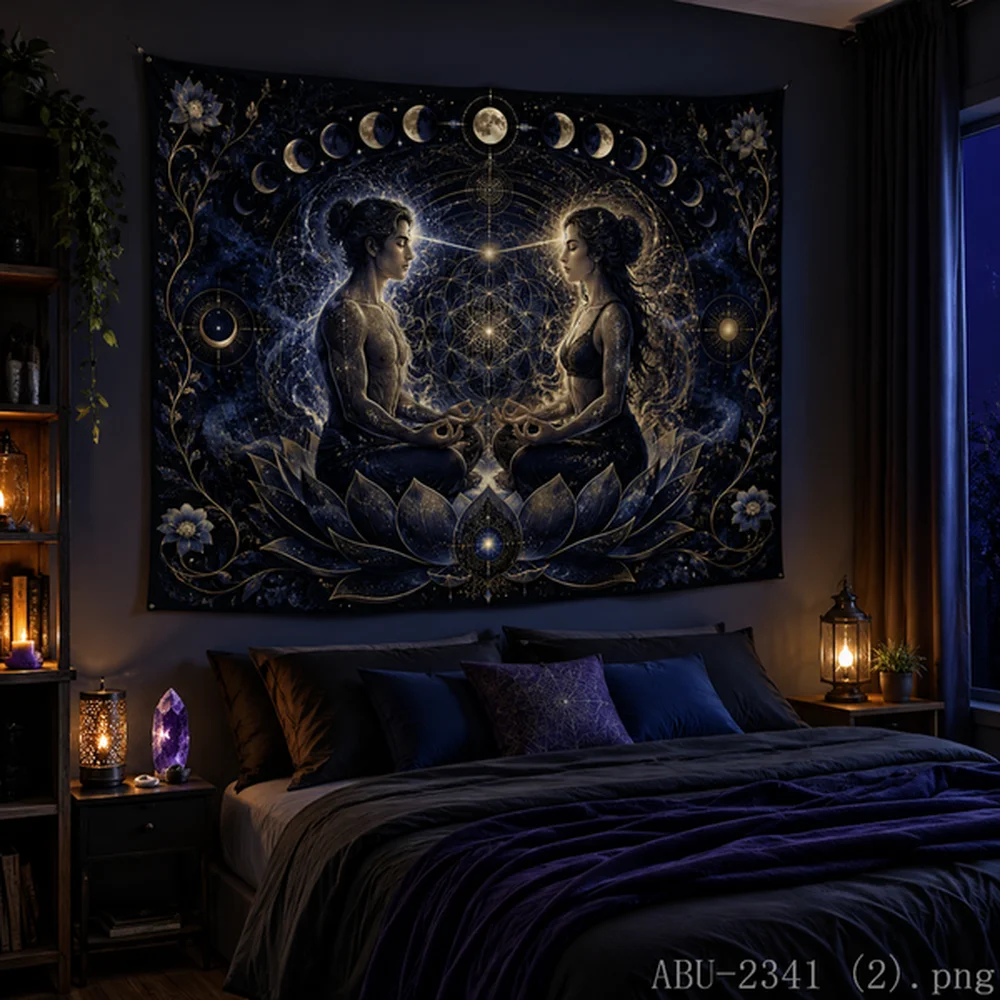 VIKAMA Sacred Geometry Meditation Tapestry Golden Light Body Universe Wall Hanging Aesthetic Art