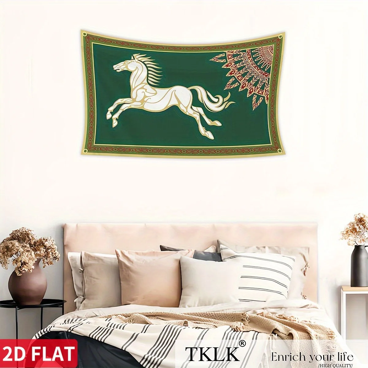 

2D FLAT, the flag of the Rohan Kingdom Hanging Banner, Remarchel flag tapestry, 150*90cm, decorative hanging Flag Banner