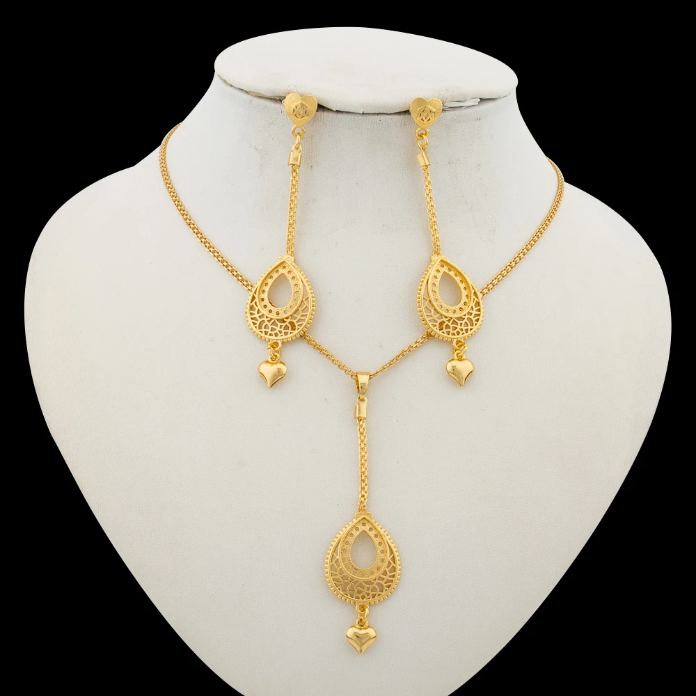 YM African Dangle Earrings and Necklace Set Gold 3