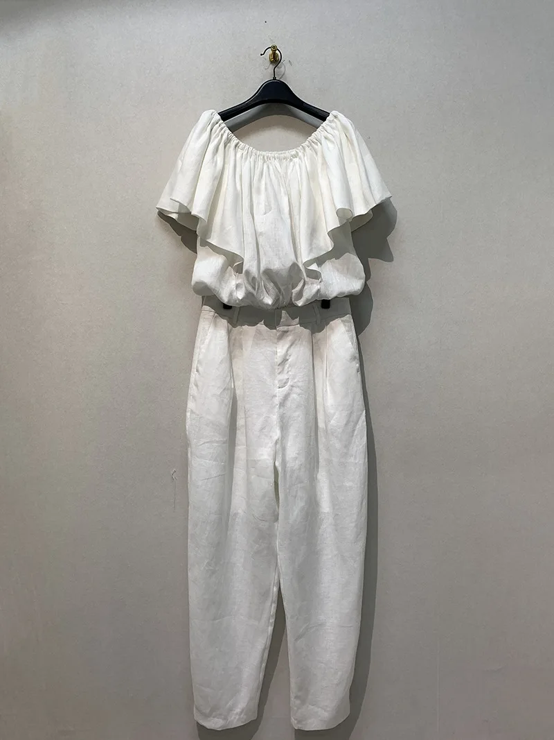 Kuzuwata 2024 Japan Style Double Wear Sleeveless Slash Neck Tops+loose Linen Radish Pants Women Two Peice Sets Soft Casual Suits