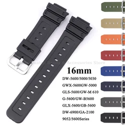 16mm Rubber Watch Band for Casio for G-Shock DW-5600 GW-5000 GA-2100 DW-6900 9052Series Soft Silicone Watch Strap Accessories