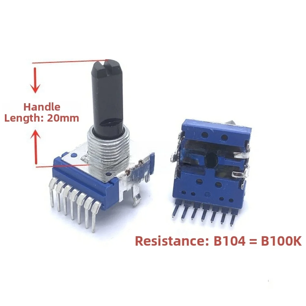 Blue RK14 Potentiometer B50K B100K Vertical 7Pin Dual Gang 20mm Shaft For Radio Volume Adjustment Electrical Pa