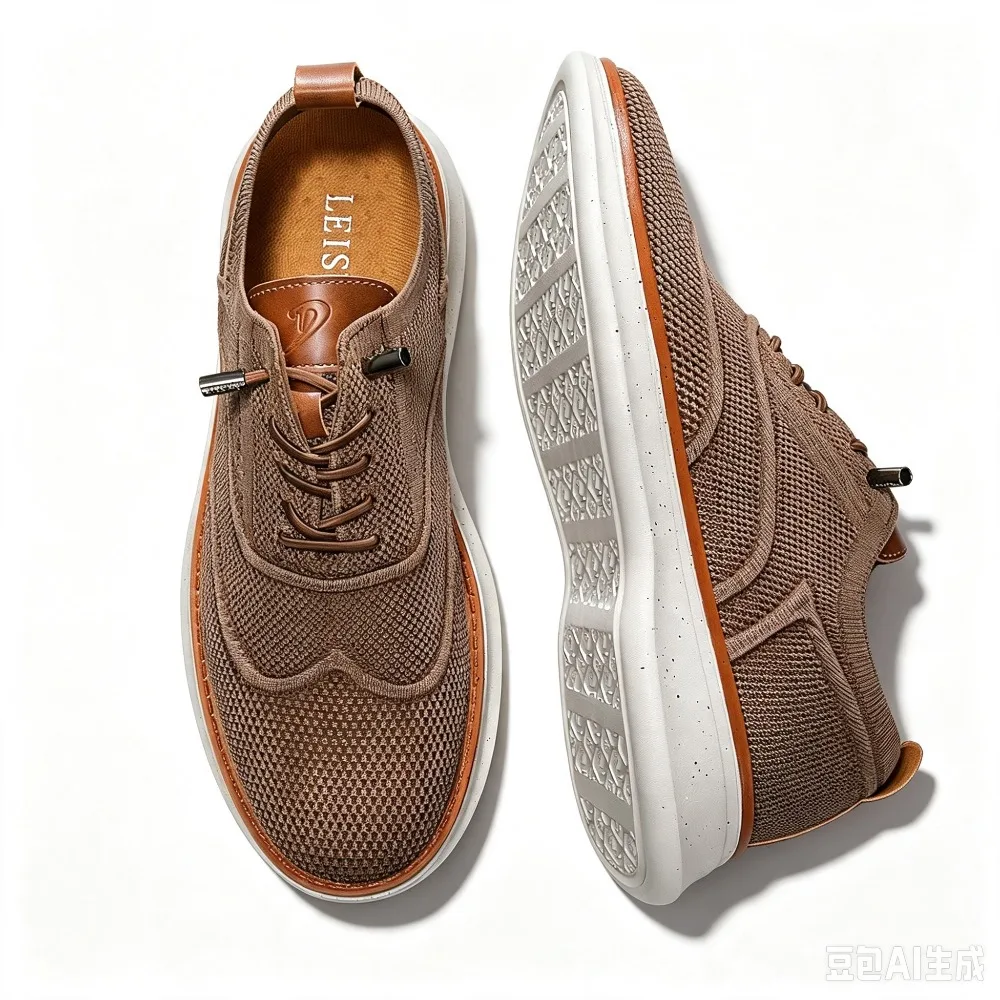 Men Breathable Fly Knit Wingtip Brogue Sneakers Lightweight Elastic Lace Up Business Casual Oxford Walking Shoes