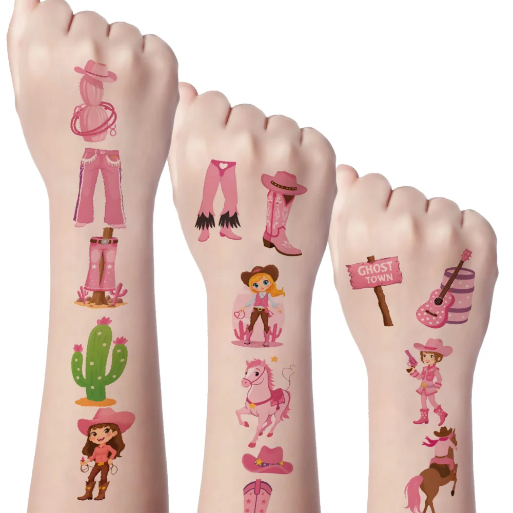

63pcs Temporary Tattoo Sheriff Badge Cartoon Cactus Lasso Temporary Tattoo Stickers Horse For Children Shoulders Women