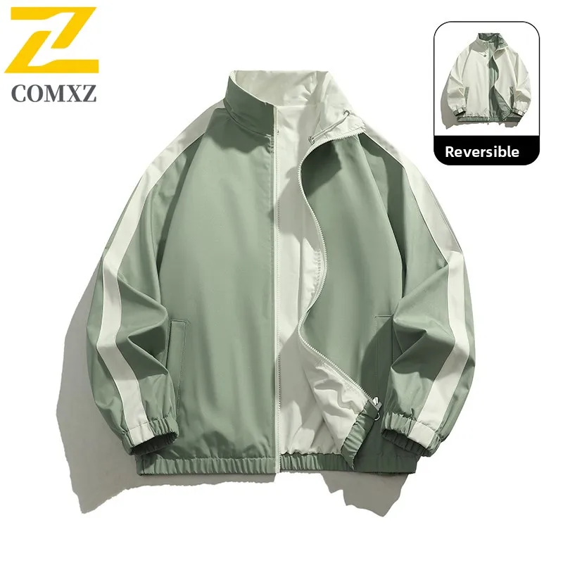 سترة EiAO عتيقة كولوربلوك قابلة للعكس للرجال والنساء بياقة واقفة معطف عمال مقاوم للرياح مقاوم للماء ملابس الشارع الشهير طراز 2025 #5