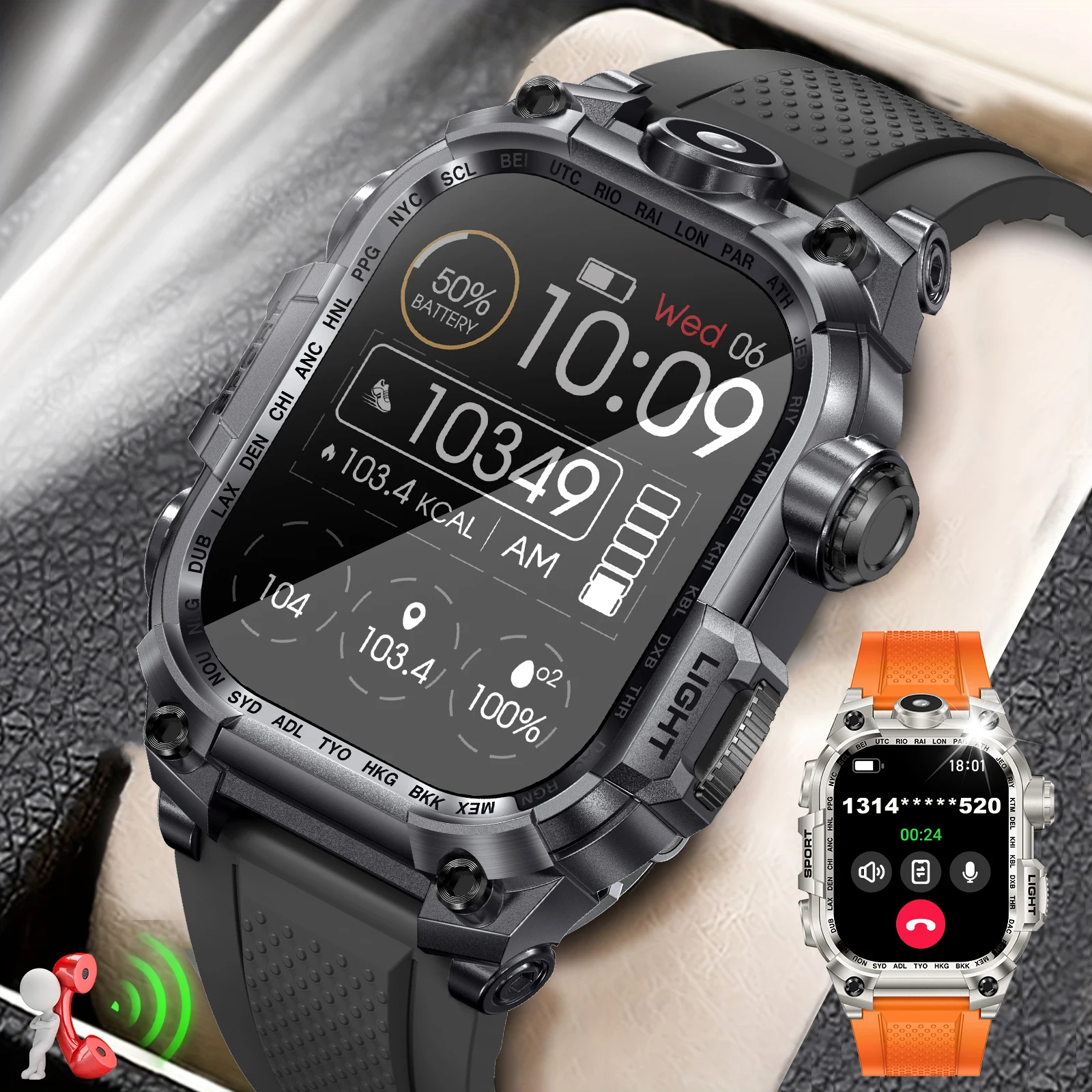 New 2.01-inch smart calling watch with built-in multiple sports modes, sleep heart rate monitoring, flashlight function, watch