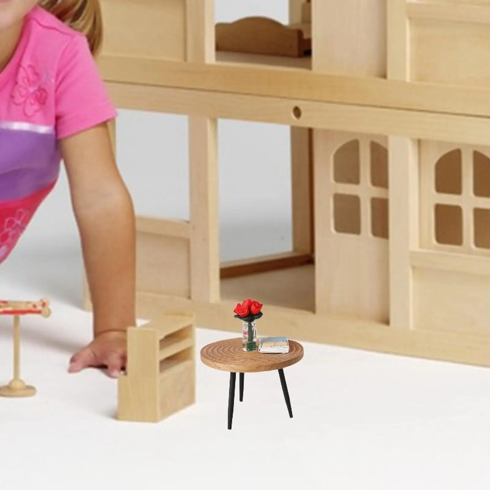 Dollhouse End :12 Scale Toy Furniture Model Crafted Round Mini Desk for