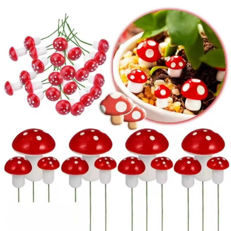 Mini Mushroom DIY Craft Garden Ornament Artificial Foam Potted Plants Decor Red Mushroom Micro Landscape Decor Pots Bonsai Decor