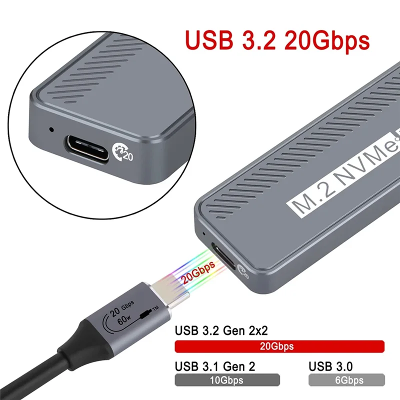 

Корпус для жесткого диска GW-M.2 Nvme SSD, корпус для жесткого диска 20 Гбит/с, Type-C USB3.2 Gen2x2, поддержка UASP TRIM для Windows