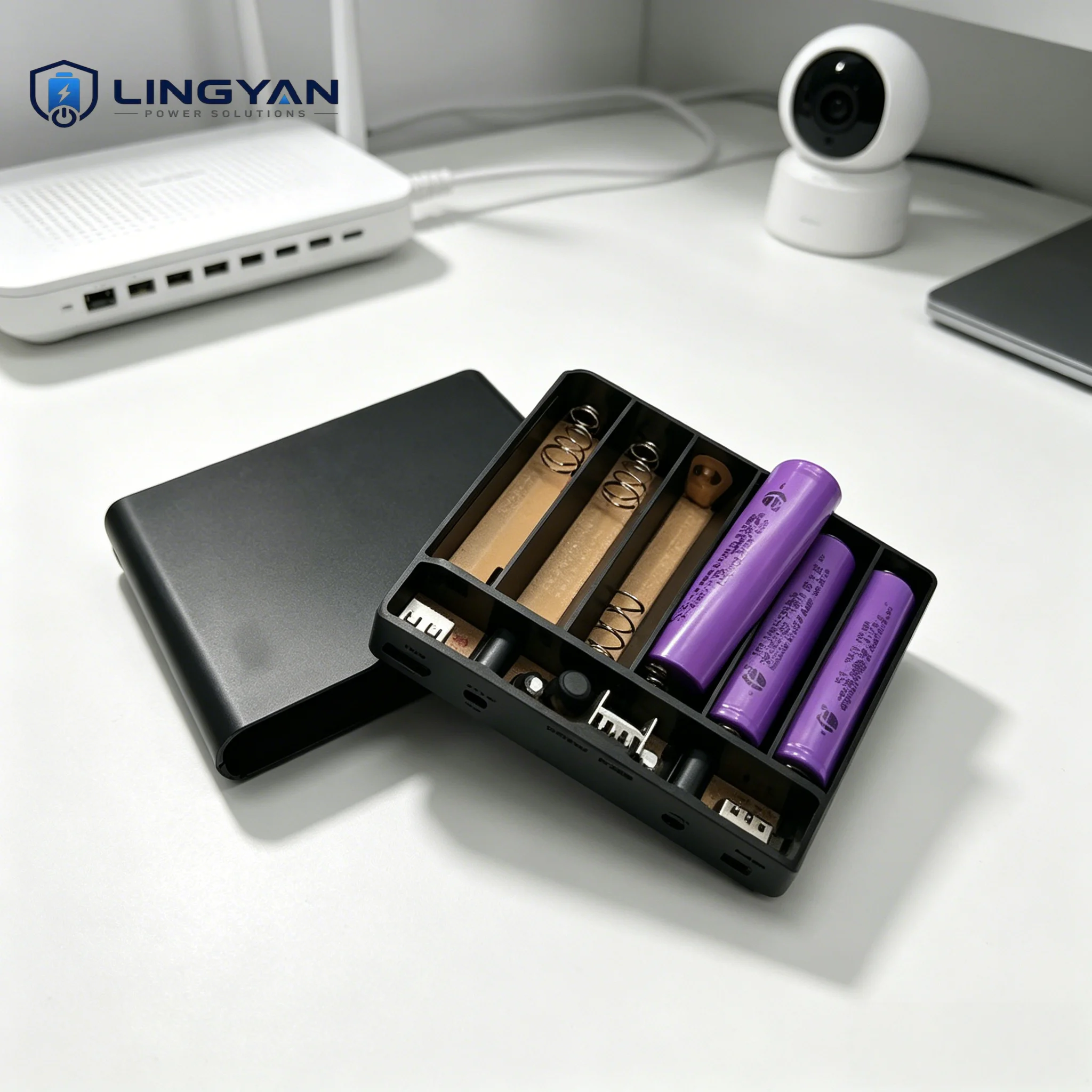 Multi-Voltage Backup Power Shell for 6pcs 18650 Cells, Mini DC UPS Case Fit WiFi Router, ONT and Surveillance Camera