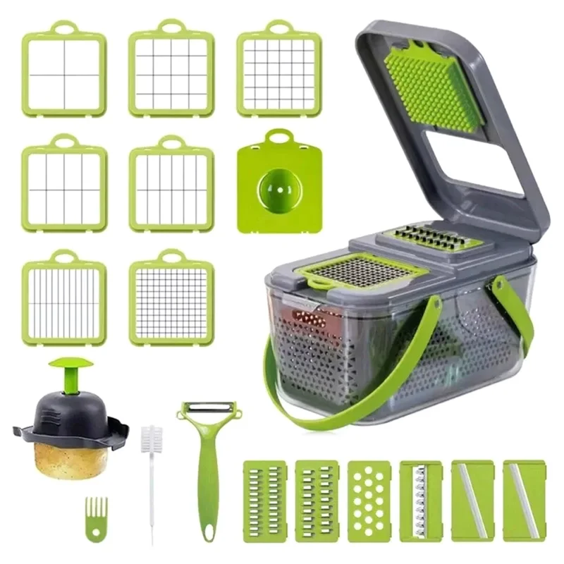 

【DIY DECOR】Kitchen Household Accessories 22-Piece Manual Chopper Multifunctional Slicer Onion Vegetable Dicer Potato Knife