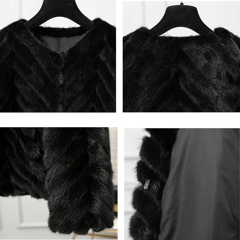 Real Natural Mink Fur Coat Womne 2021Long Sleeve Short Round Neck Mink Fur Jacket Luxury Real Mink Fur Coat Winter New Outwear