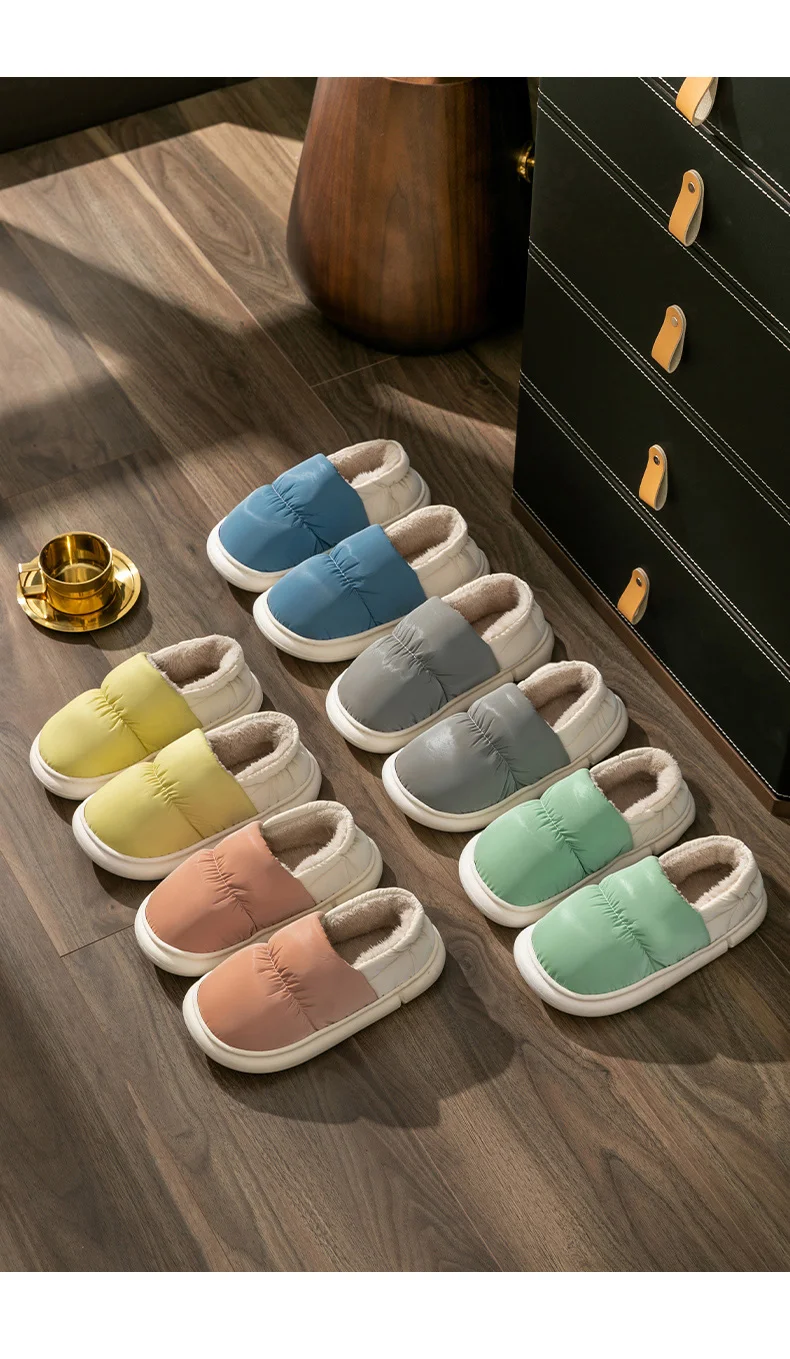 Unisex Winter-Warmhausschuhe für Damen und Herren, 4 cm dicke Sohle, Cloud-Pillow-Slides, wasserdicht, für drinnen und draußen, Fleece-Hausschuhe, Mule. – Detail 15