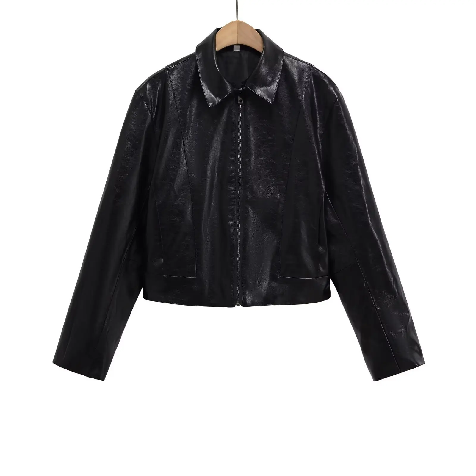 Jaet ort in pelle marrone transfrontaliera Colletto rovesciato casual Cool And Ele per le piccole donne Cappotto da donna Faionable