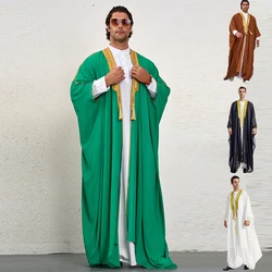 Ramadan islam Thobe Men's Embroidered Contrast saudi Color Long-sleeved thobe Cape Robe, Men's Abaya Burqa