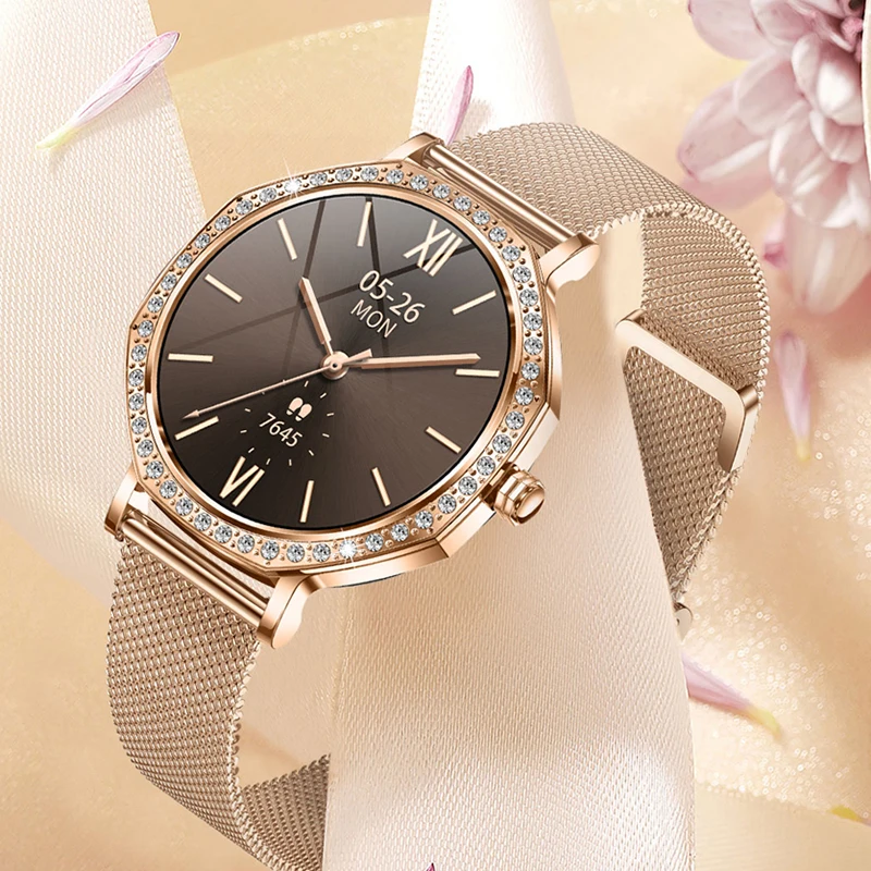 

2025 New Gold Luxury Smart Watch Women 1.32Inch HD Screen Sports Custom Dial Heart Rate Voice Call Smart watch For Gift Ladies