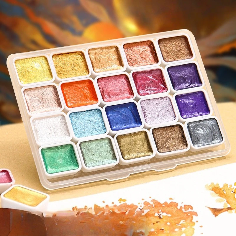 Pearlescent Solid Watercolor Paint Refill Set Shimmer Pigment for Painting Calligraphy Nail Art Coloring Drawing Art Supplies
