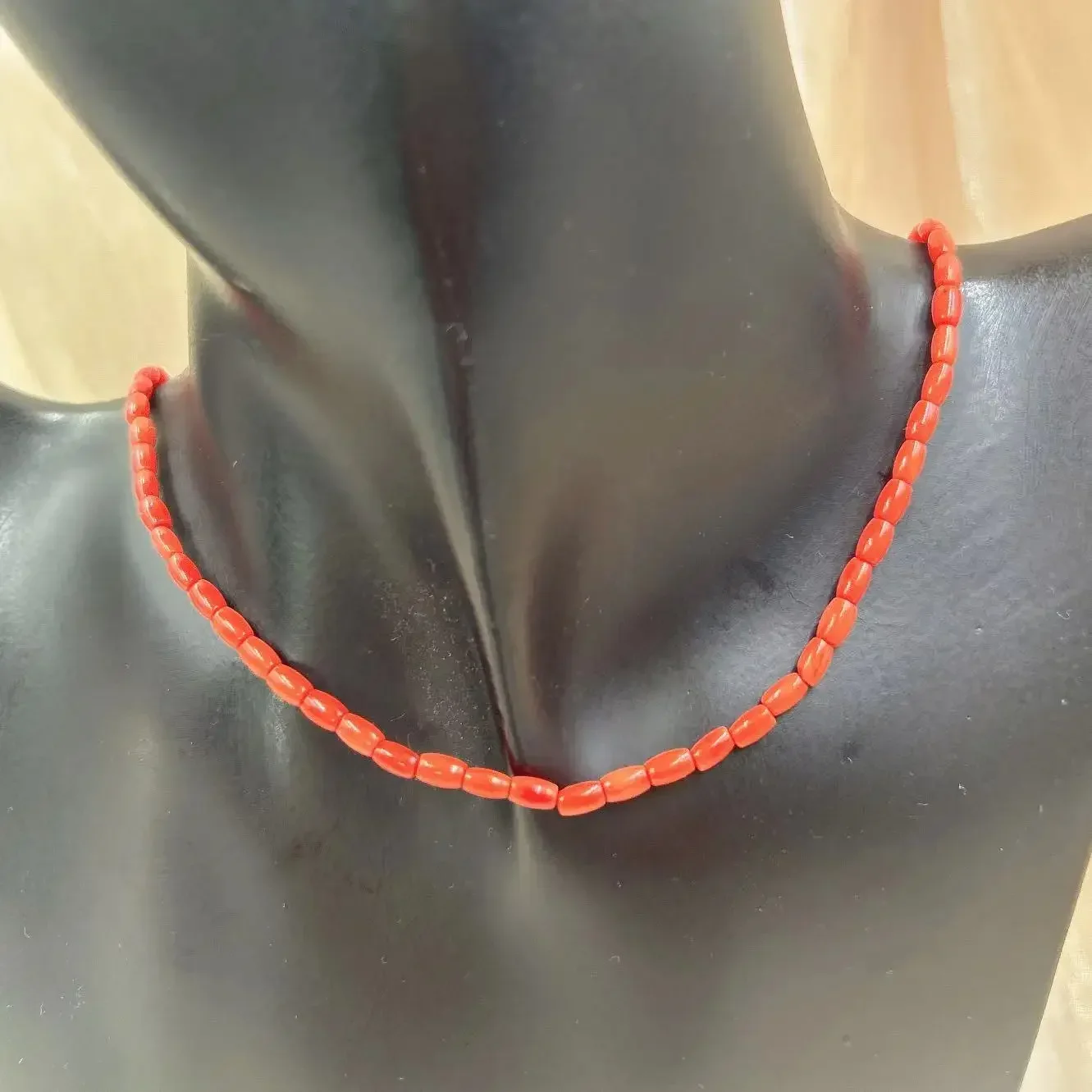 3x6mm 17inch Small Vintage Elegant Luxury Column Natural Sea Bamboo Orange Coral Gift Jewelry Short Necklace