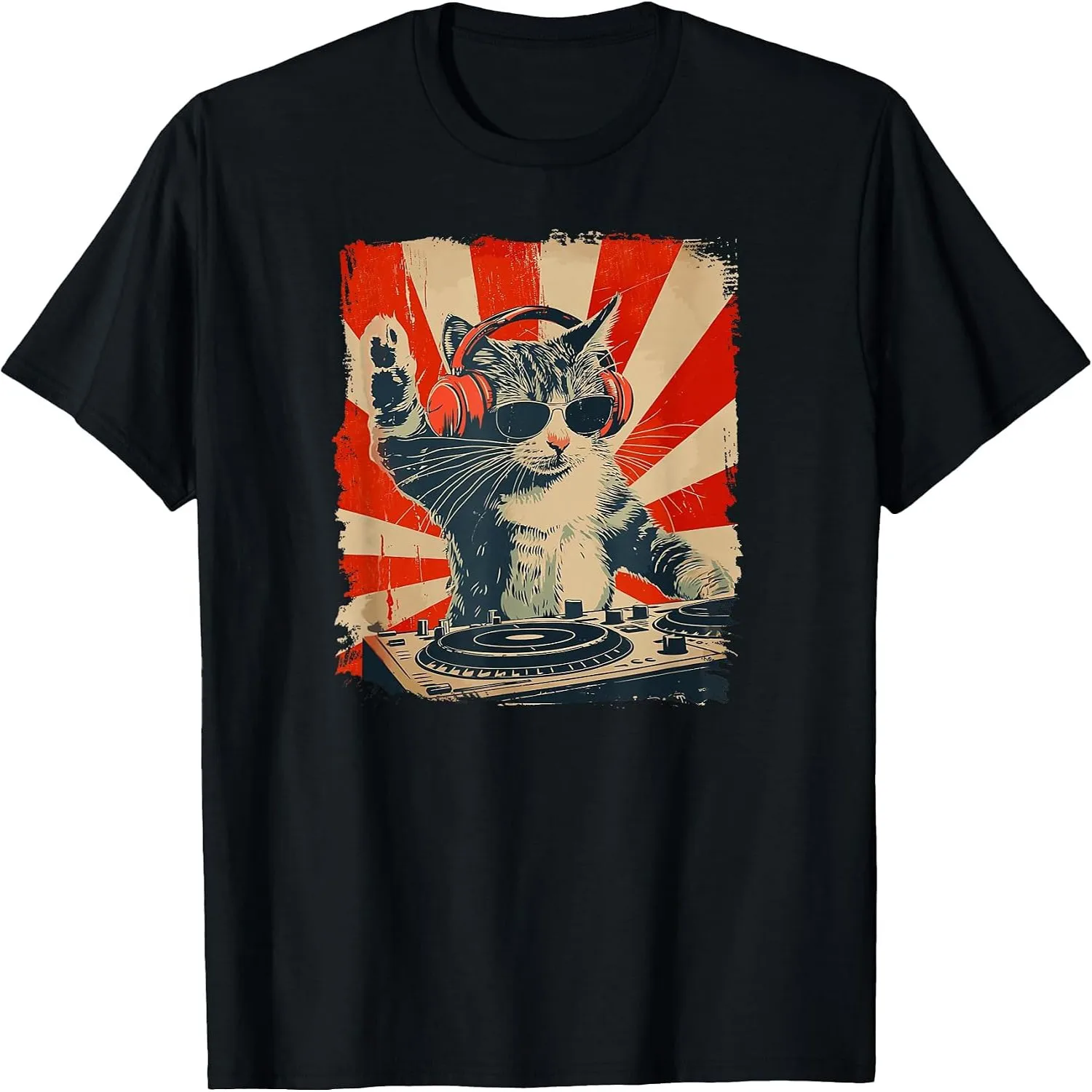 Funny DJ Cat Disco Sound Tech Headphone Music T-Shirt Vintage t-shirt, Everyday wear tee,