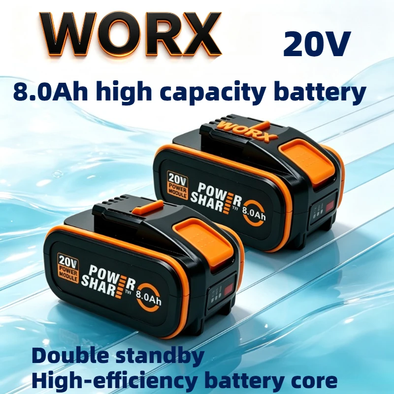 8.0Ah WORX 20V  Lithium Battery, Adapted To WA3553.2 WA3641, Safety Metal Contact Terminal, for WORX Cordless Gardening Tools
