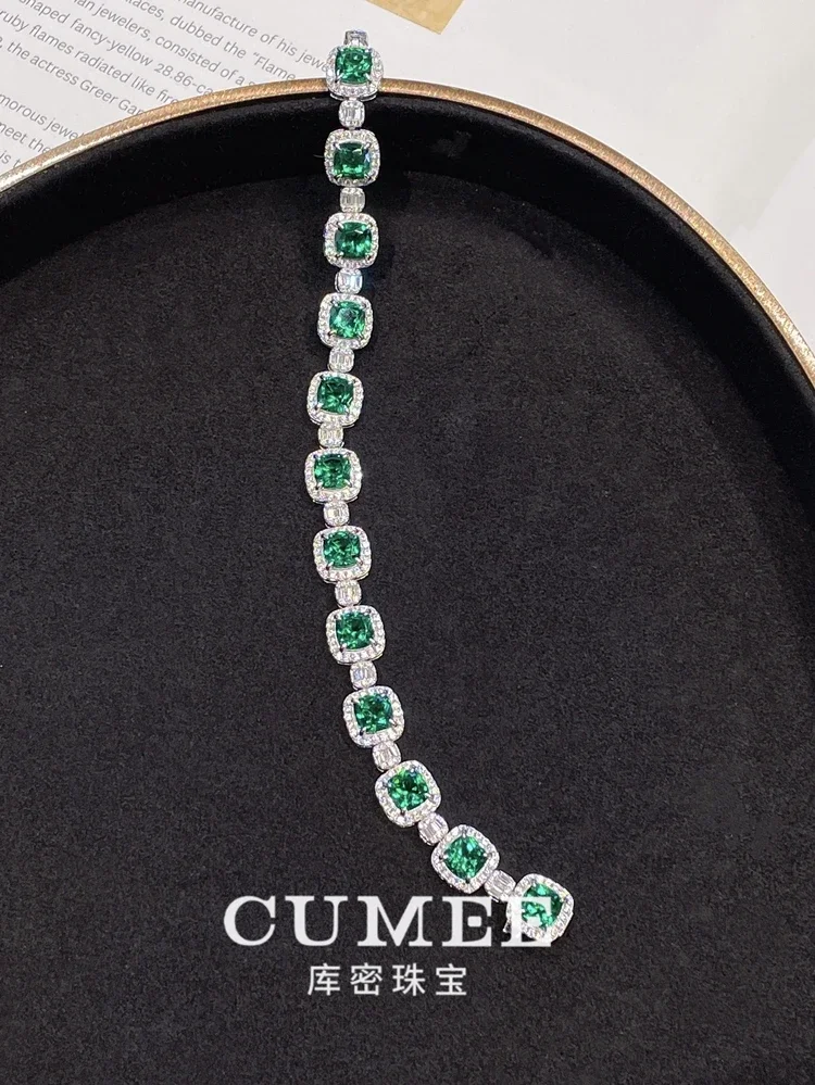 

CUMEE Princess Square Lab Created синтетический изумрудно-зеленый браслет для женщин 16 см 17 см 18 см 925 посеребренное золото