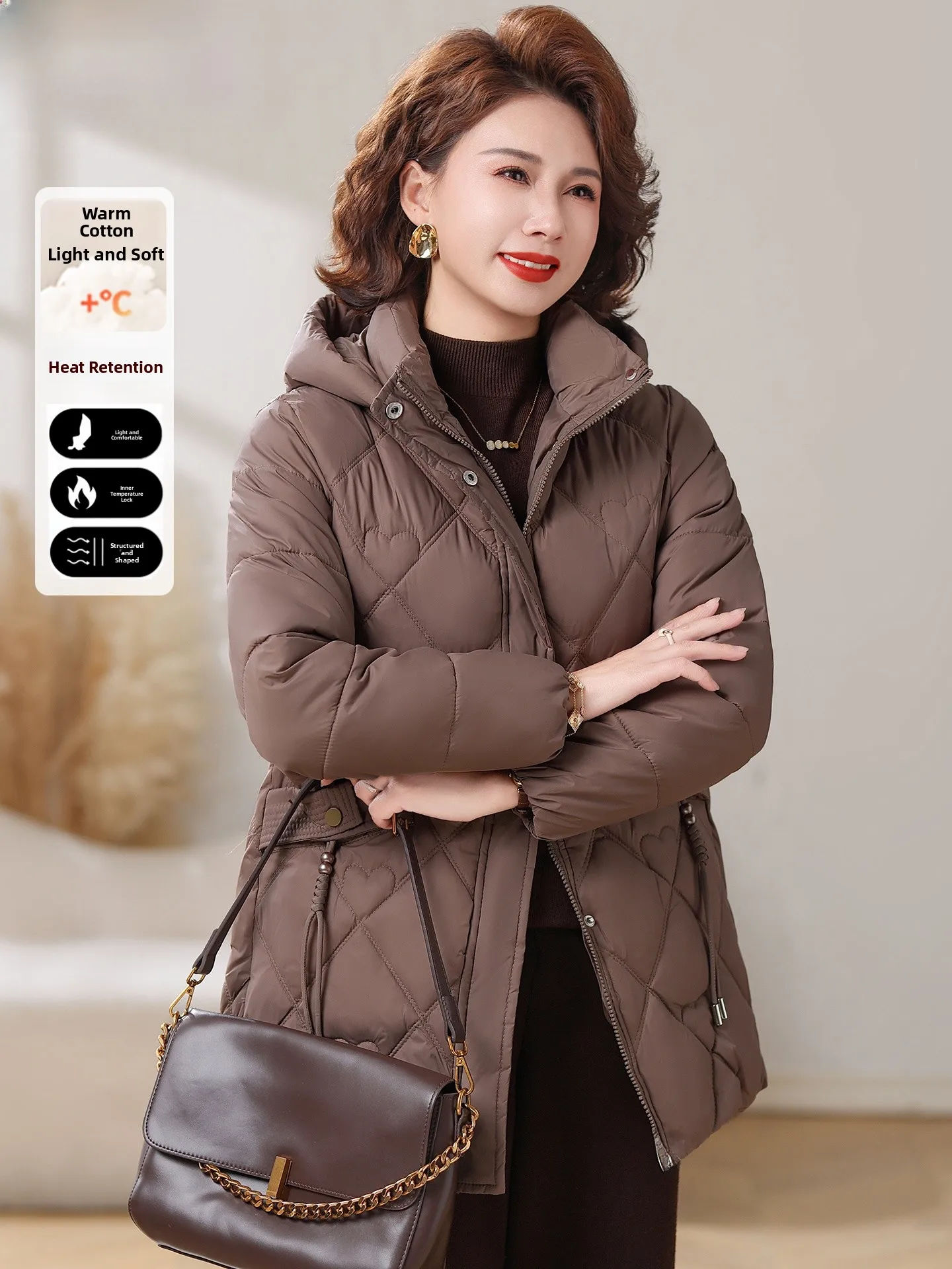 

Модная зимняя женская куртка средней длины, утепленное пальто из хлопка и полиэстера для мам среднего возраста, осенне-зимнее, утолщенное