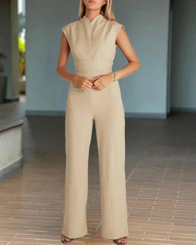High waisted lace up sleeveless wide leg jumpsuit